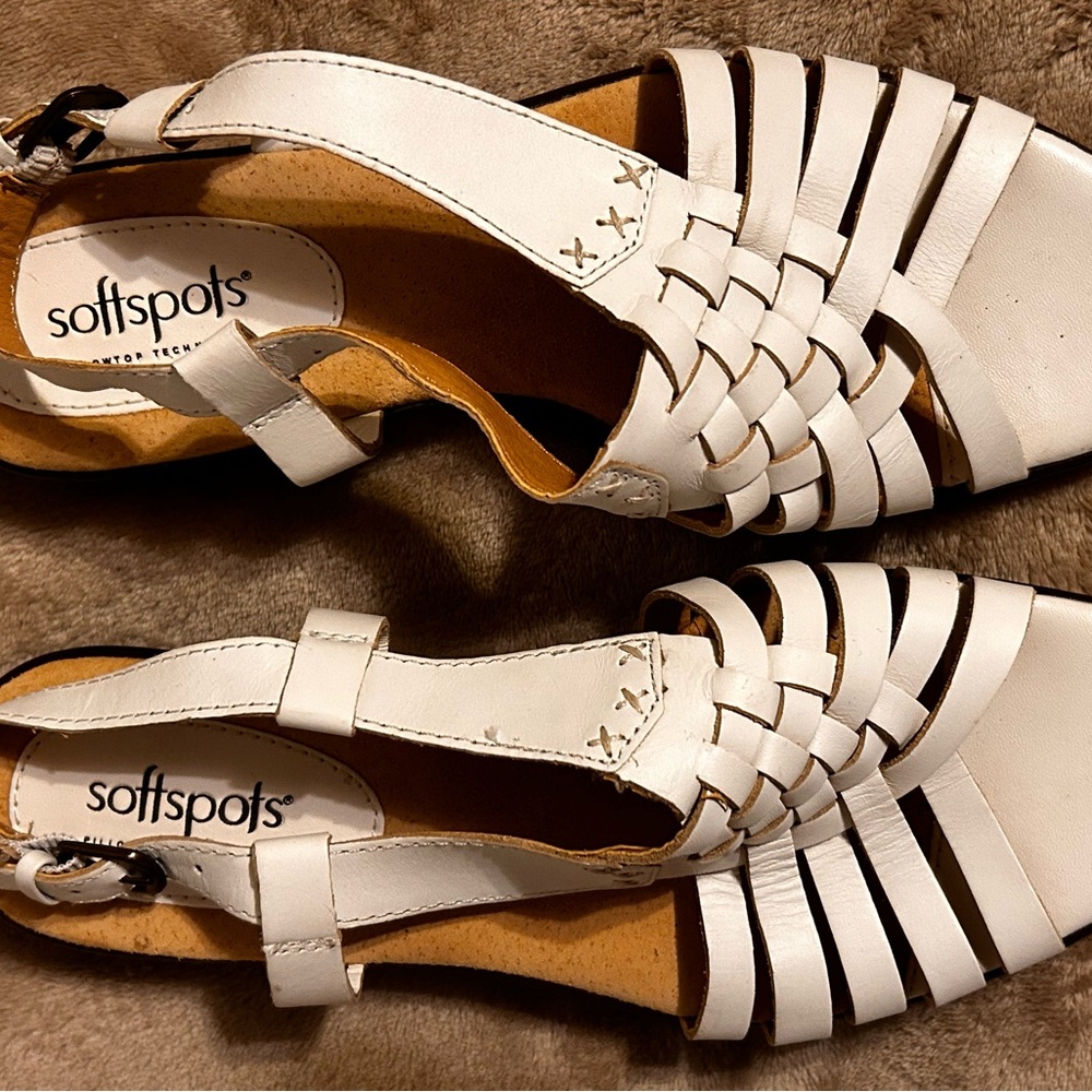Softspots White Sandals with Intricate Lattice Design